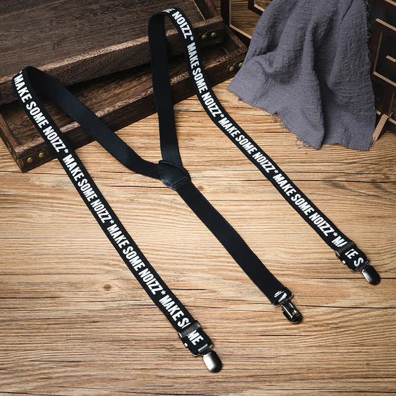 Black & White Letter-Printed Y-back Elastic Suspenders sold by FloralTrip