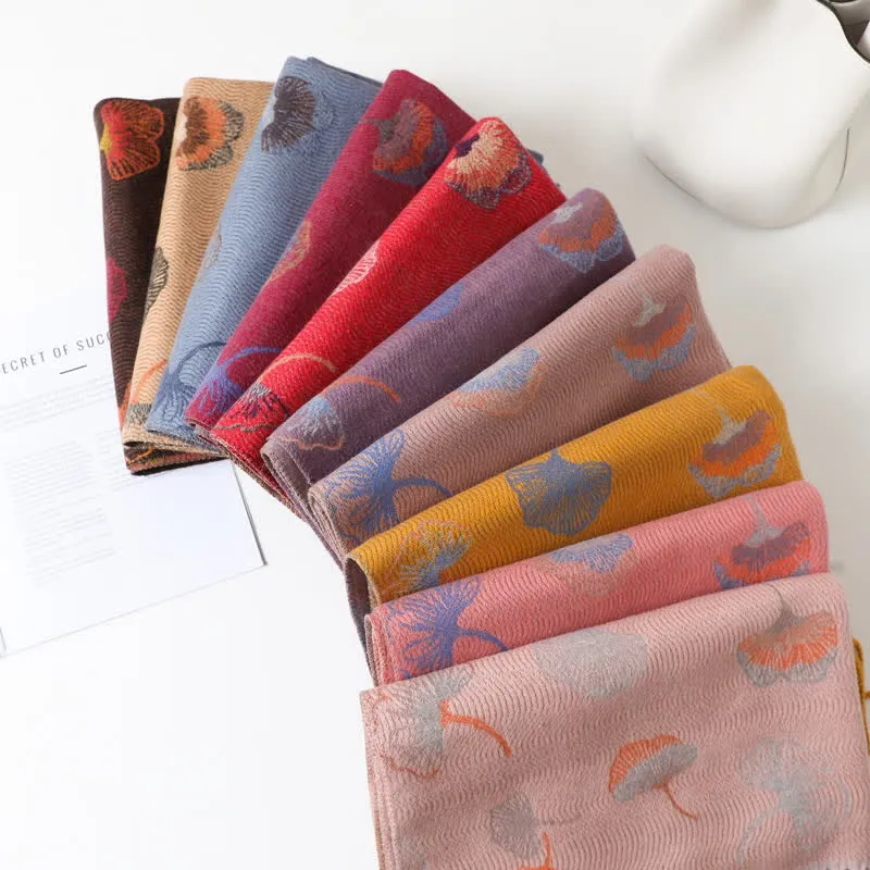 Ginkgo Leaf Pattern Double-Sided Scarf With Tassels sold by FloralTrip product image thumbnail 2