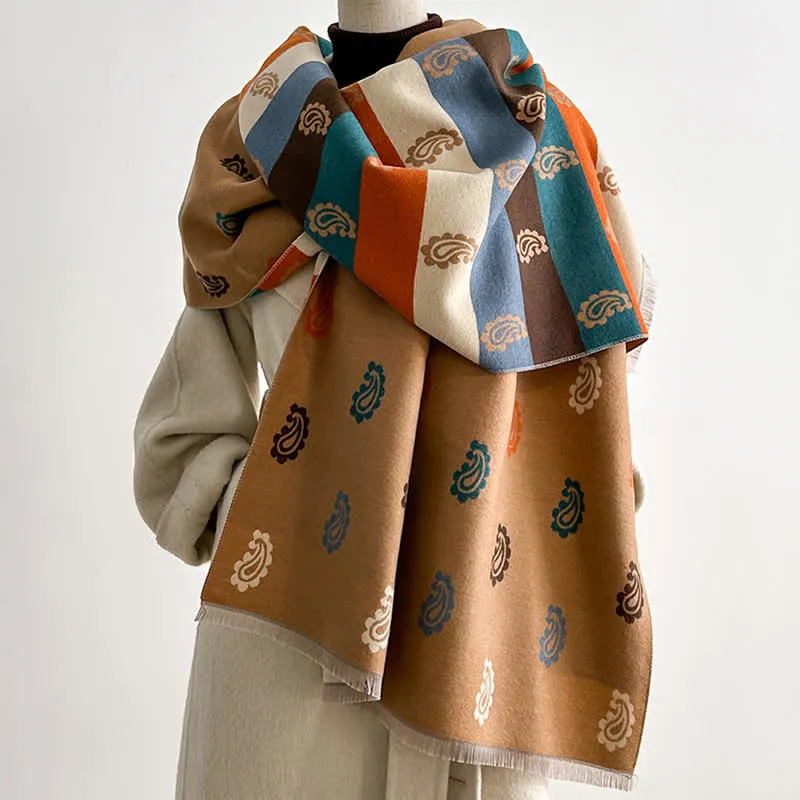 Warm Winter Colorful Paisley & Bold Striped Scarf sold by FloralTrip