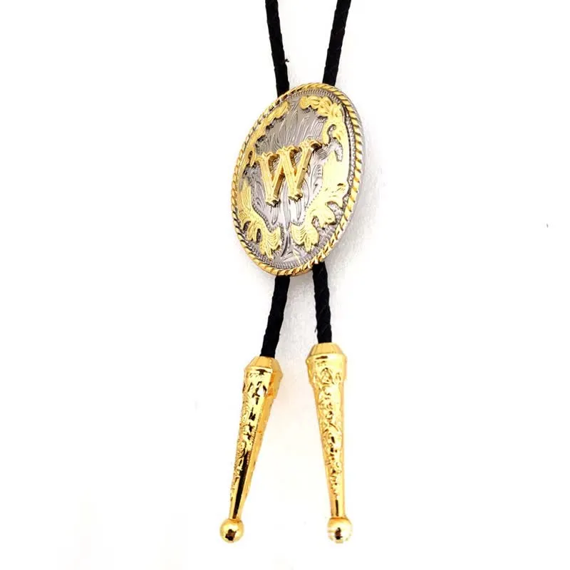 Gold & Silver Two-Tone Oval Initial Letter Leather Bolo Tie sold by FloralTrip product image thumbnail 3