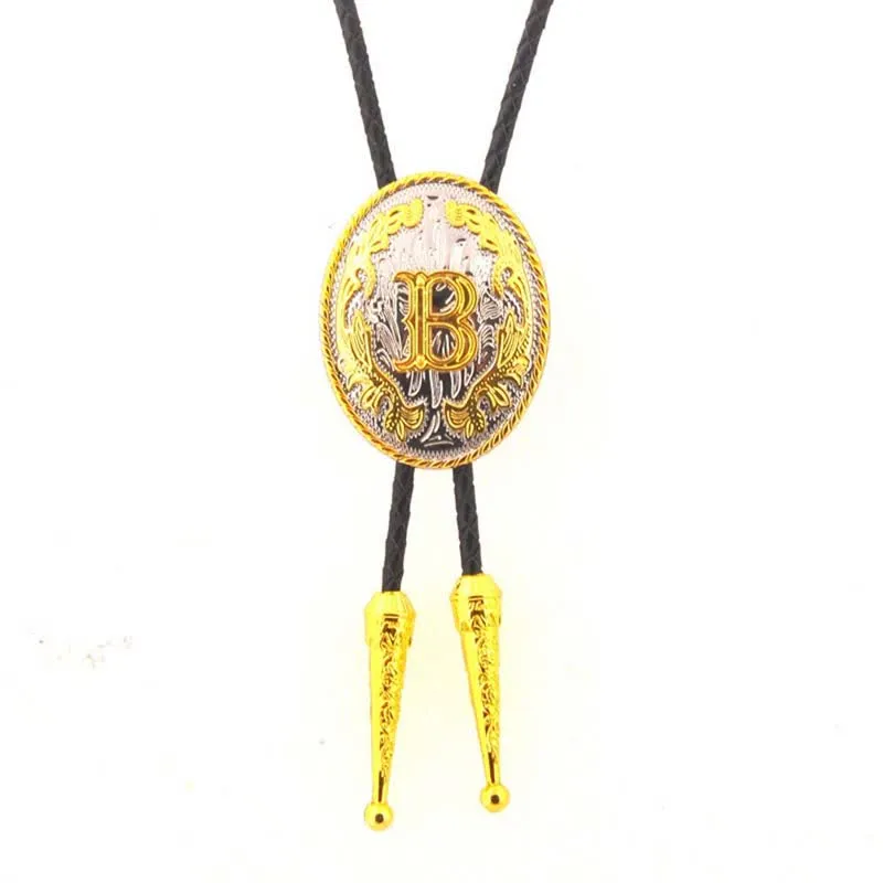 Gold & Silver Two-Tone Oval Initial Letter Leather Bolo Tie sold by FloralTrip