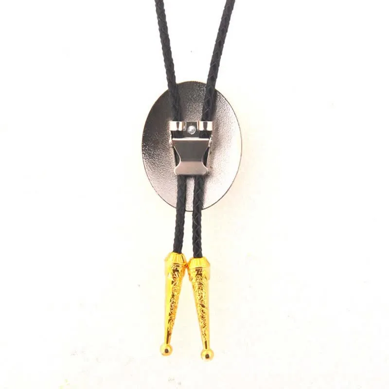 Gold & Silver Two-Tone Oval Initial Letter Leather Bolo Tie sold by FloralTrip product image thumbnail 2