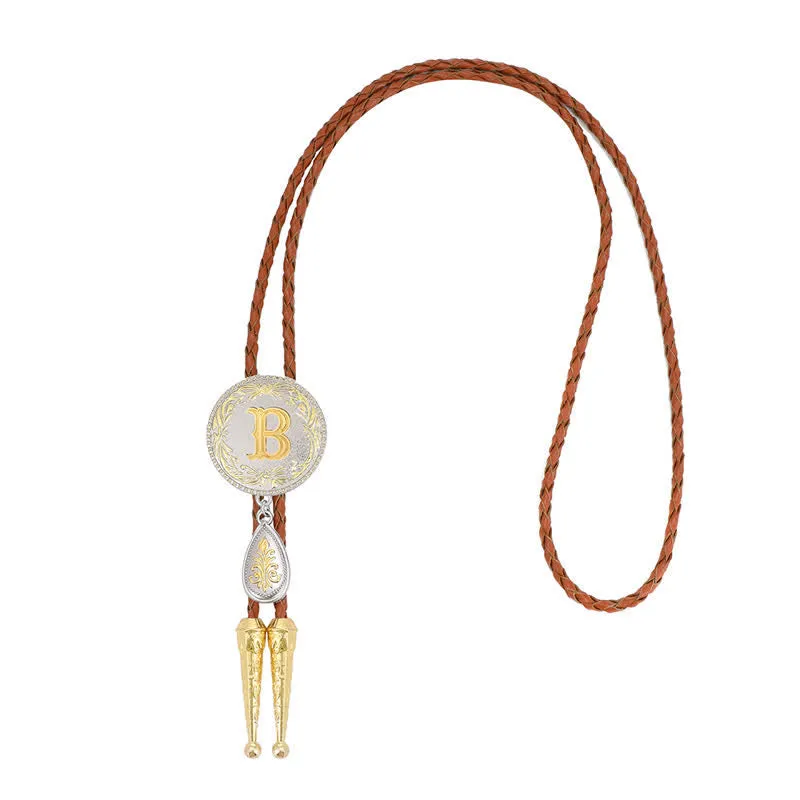 Initial Letter Brown Leather Bolo Tie With Teardrop-Shaped Pendant sold by FloralTrip product image thumbnail 4