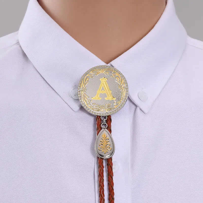 Initial Letter Brown Leather Bolo Tie With Teardrop-Shaped Pendant sold by FloralTrip product image thumbnail 5