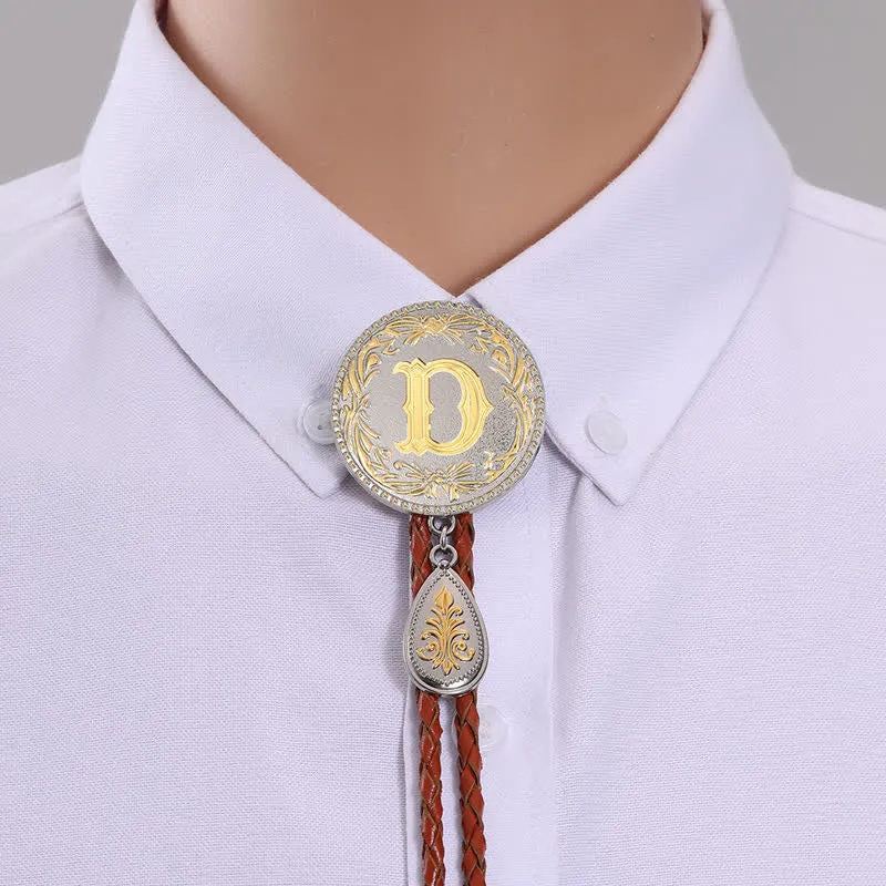 Initial Letter Brown Leather Bolo Tie With Teardrop-Shaped Pendant sold by FloralTrip product image thumbnail 2
