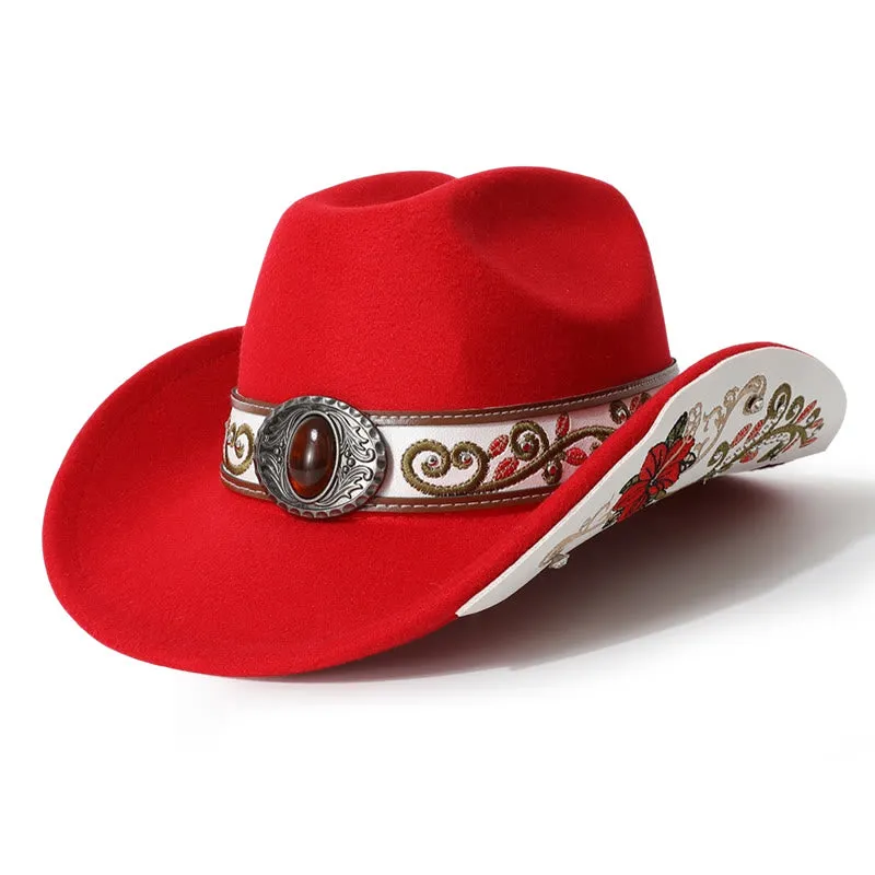 Flower Embroidered Ruby Brim Belt Men's Cowboy Hat sold by FloralTrip