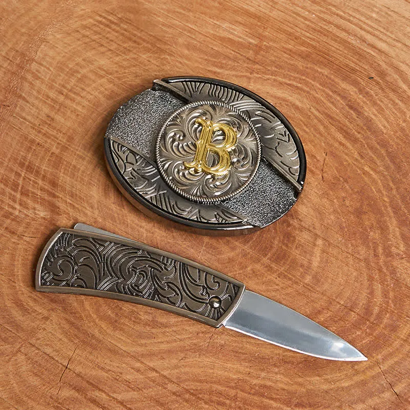 Two-Tone Initial Letter DIY Hidden Knife Buckle Leather Belt sold by FloralTrip product image thumbnail 2