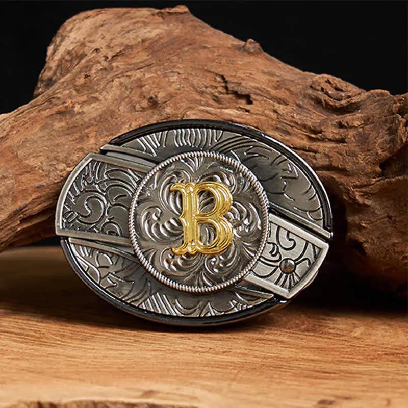 Two-Tone Initial Letter DIY Hidden Knife Buckle Leather Belt sold by FloralTrip