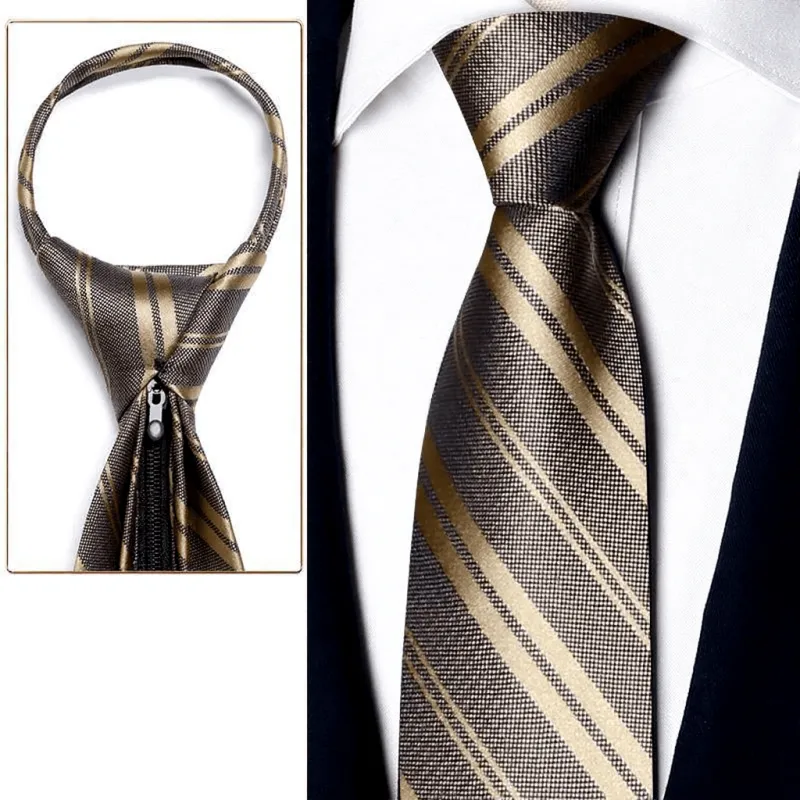 Men's Elegant Champagne Zipper Pre-Tied Necktie made by FloralTrip