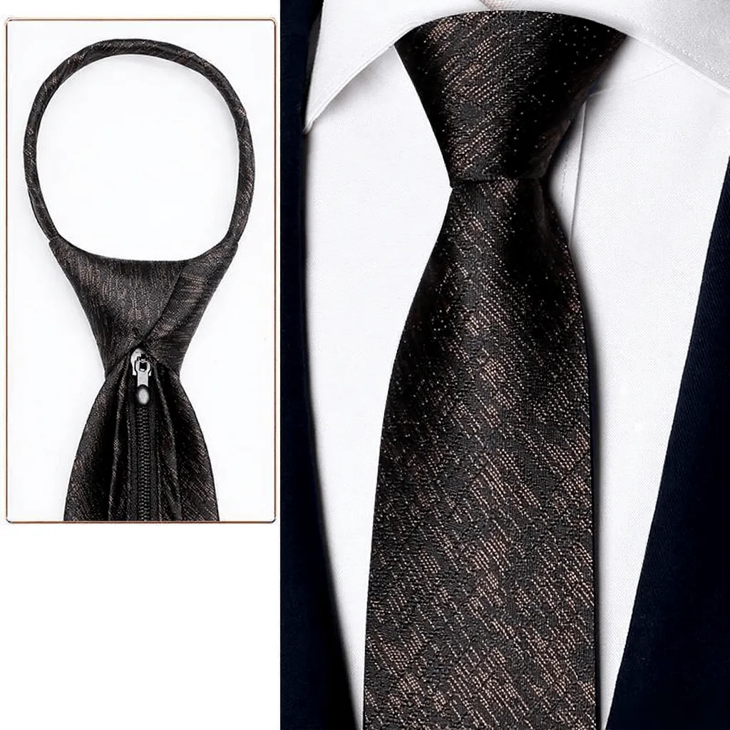 Men's Elegant Champagne Zipper Pre-Tied Necktie sold by FloralTrip product image thumbnail 5