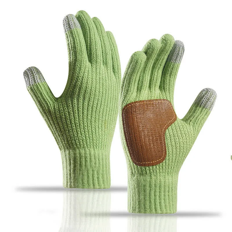 Warm Anti-Slip Leather Palm Patch Knitted Gloves sold by FloralTrip