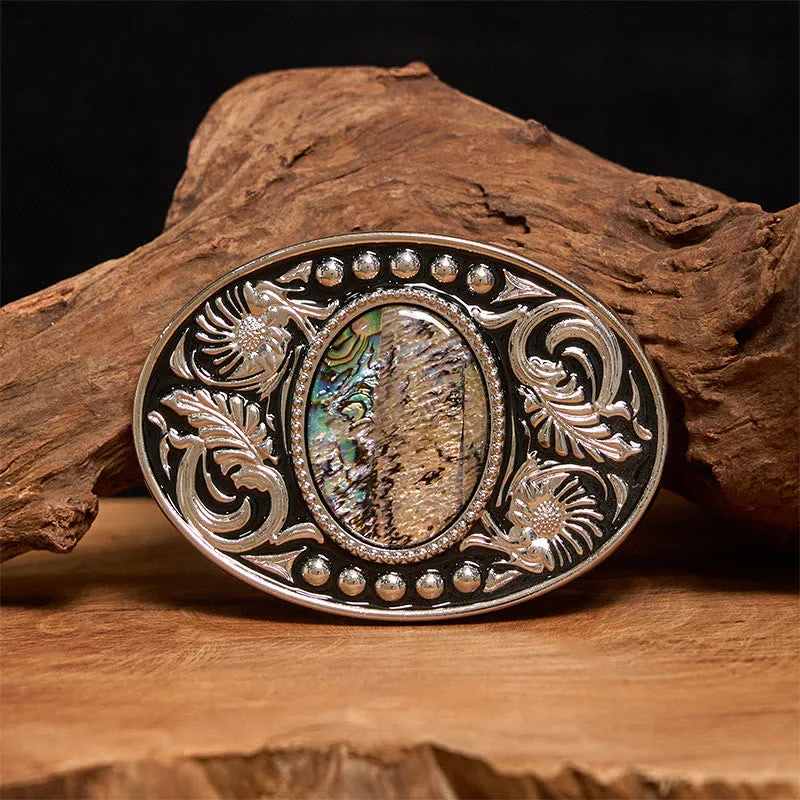 Silver Black Carved Shell DIY Buckle Leather Belt sold by FloralTrip