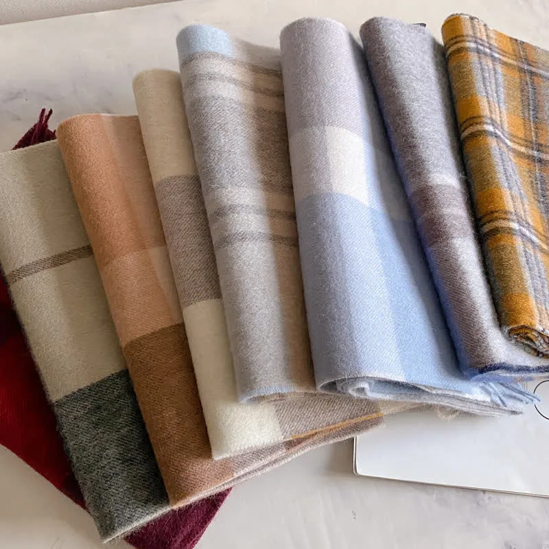 Unisex Check Pattern Warm Wool Scarf With Tassels sold by FloralTrip product image thumbnail 4