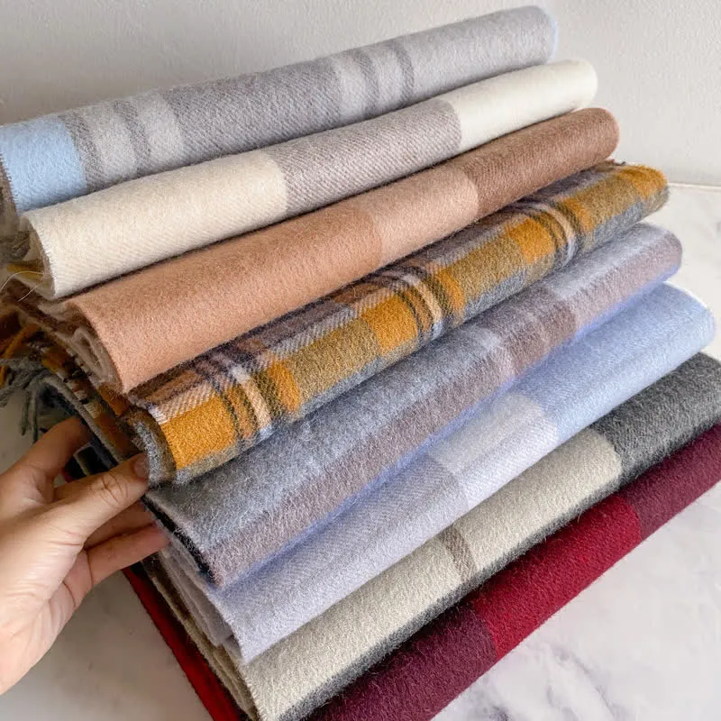 Unisex Check Pattern Warm Wool Scarf With Tassels sold by FloralTrip