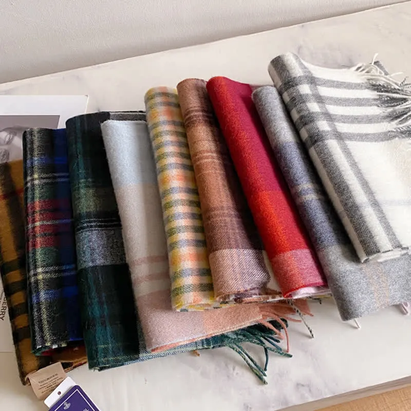 Unisex Check Pattern Warm Wool Scarf With Tassels sold by FloralTrip product image thumbnail 5