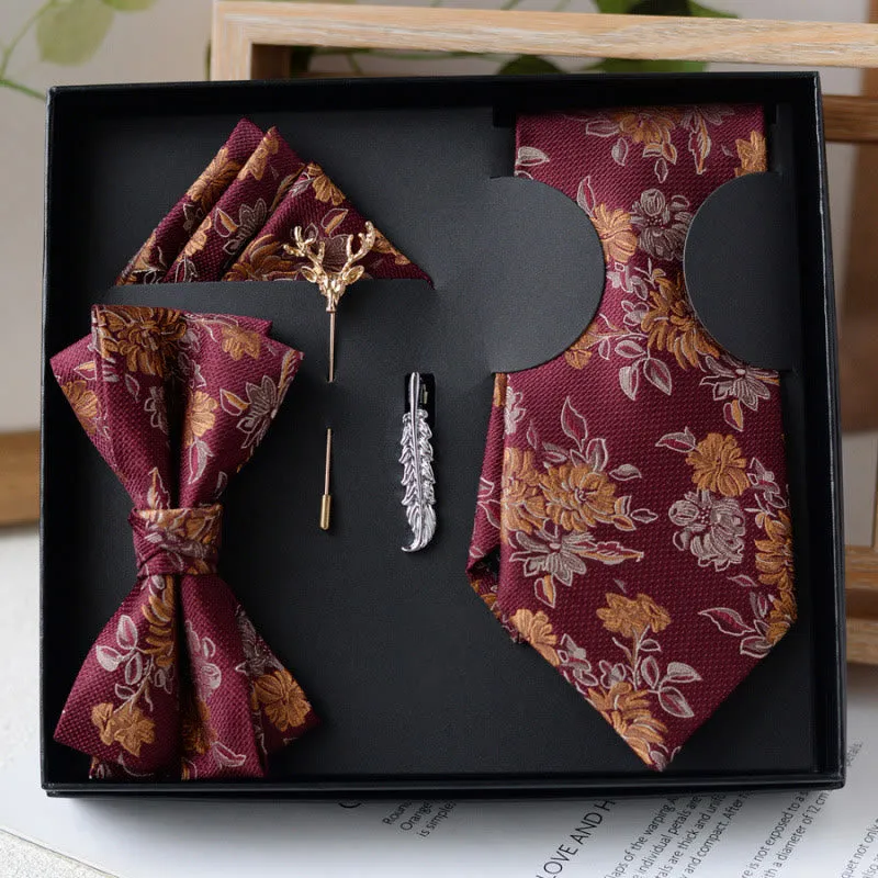 5Pcs Men's Burgundy Flower Pattern Bow Ties Gift Box sold by FloralTrip