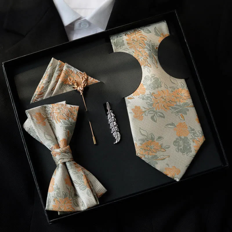 5Pcs Men's Beige Flower Pattern Bow Ties Gift Box sold by FloralTrip