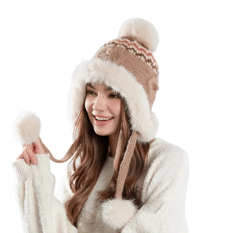 Women's Winter Knitted Textured Hat With Plush Balls sold by FloralTrip
