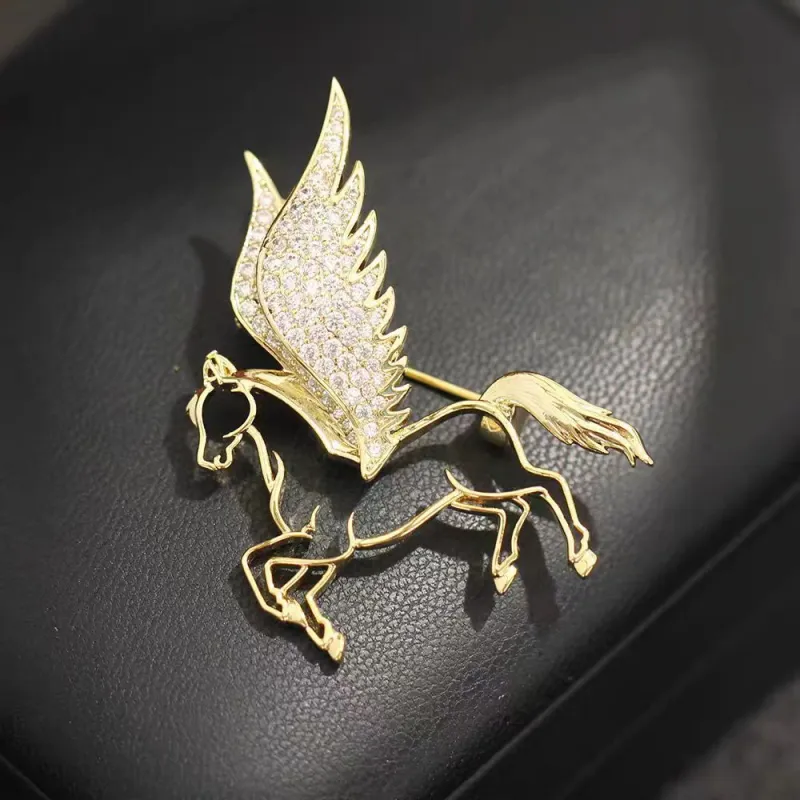 Exquisite Hollowed Out Diamond Studded Pegasus Brooch sold by FloralTrip