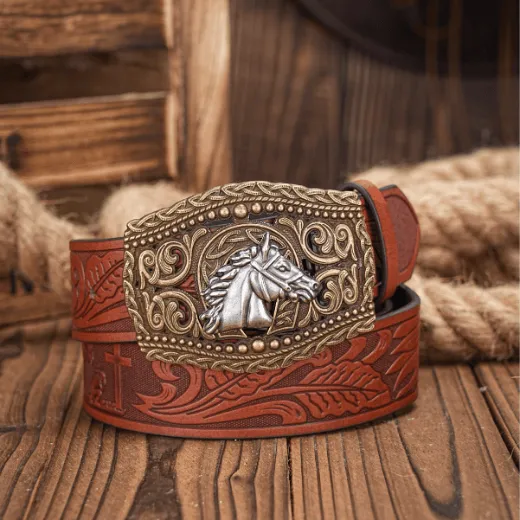 Men's Silver Horse Head Hollow Buckle Carved Belt sold by FloralTrip product image thumbnail 4