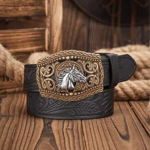 Men's Silver Horse Head Hollow Buckle Carved Belt sold by FloralTrip product image thumbnail 2