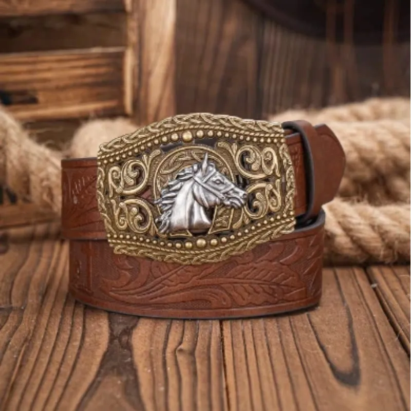 Men's Silver Horse Head Hollow Buckle Carved Belt sold by FloralTrip product image thumbnail 3