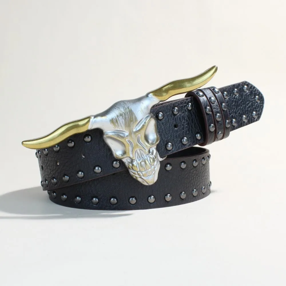 Men's Western Style Golden Longhorn Bull Head Buckle Rivet Belt sold by FloralTrip product image thumbnail 2