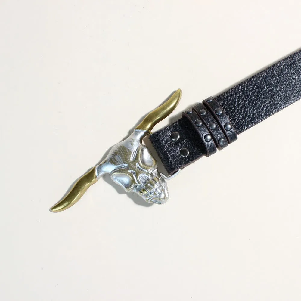 Men's Western Style Golden Longhorn Bull Head Buckle Rivet Belt sold by FloralTrip product image thumbnail 3