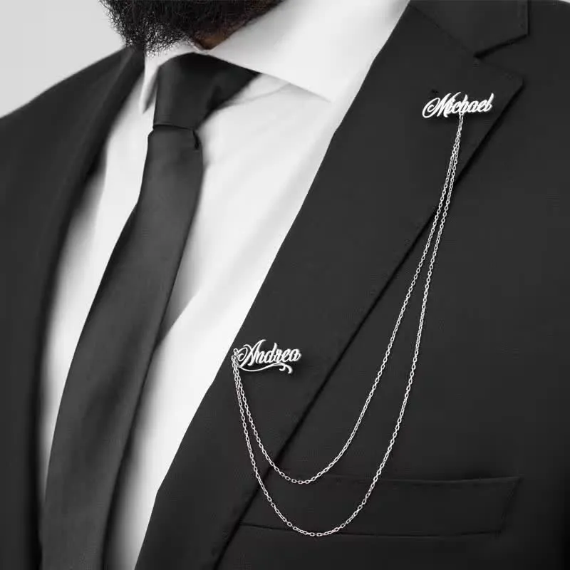 Elegant Chic Custom Names Brooch With Chain sold by FloralTrip