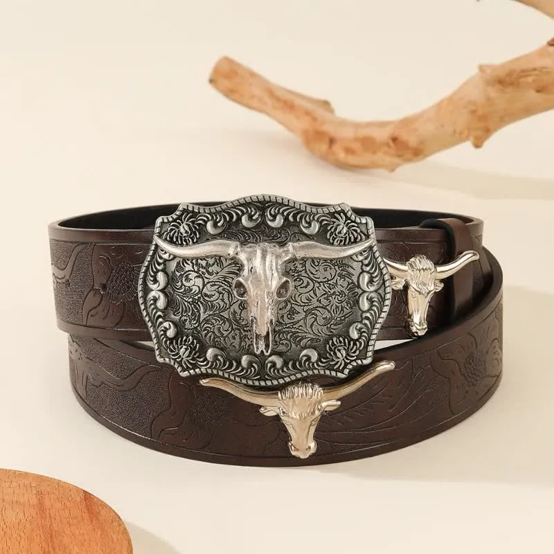 Western Charming Bull-Shaped Rivet Leather Belt sold by FloralTrip