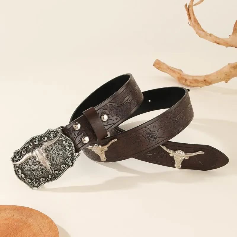 Western Charming Bull-Shaped Rivet Leather Belt sold by FloralTrip product image thumbnail 2