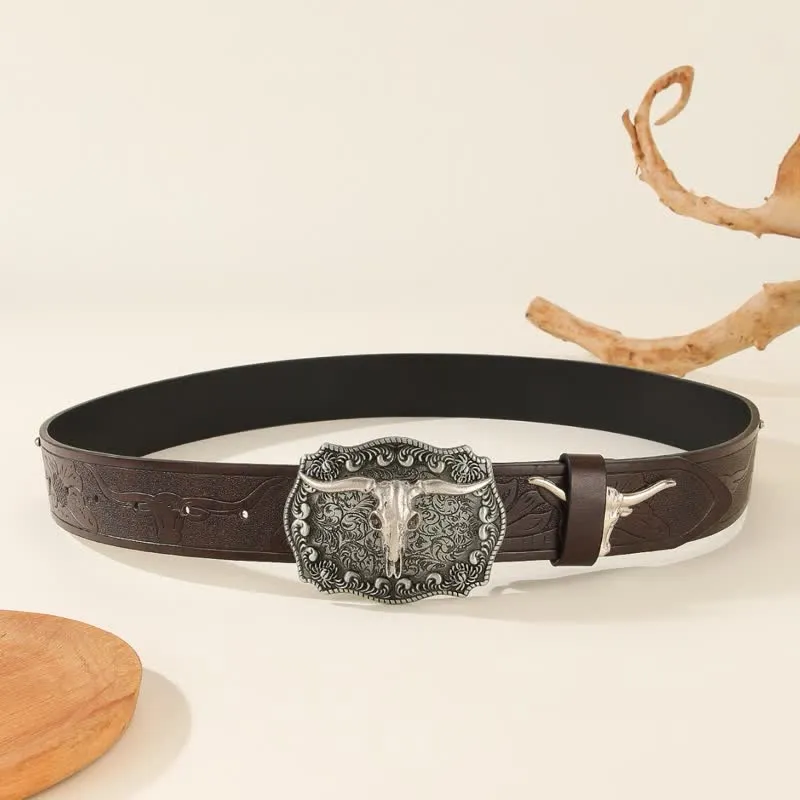 Western Charming Bull-Shaped Rivet Leather Belt sold by FloralTrip product image thumbnail 3