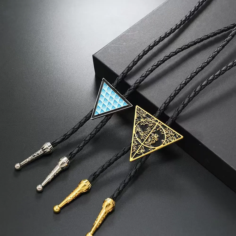 Geometric Triangle Pattern Metal Braided Leather Bolo Tie sold by FloralTrip
