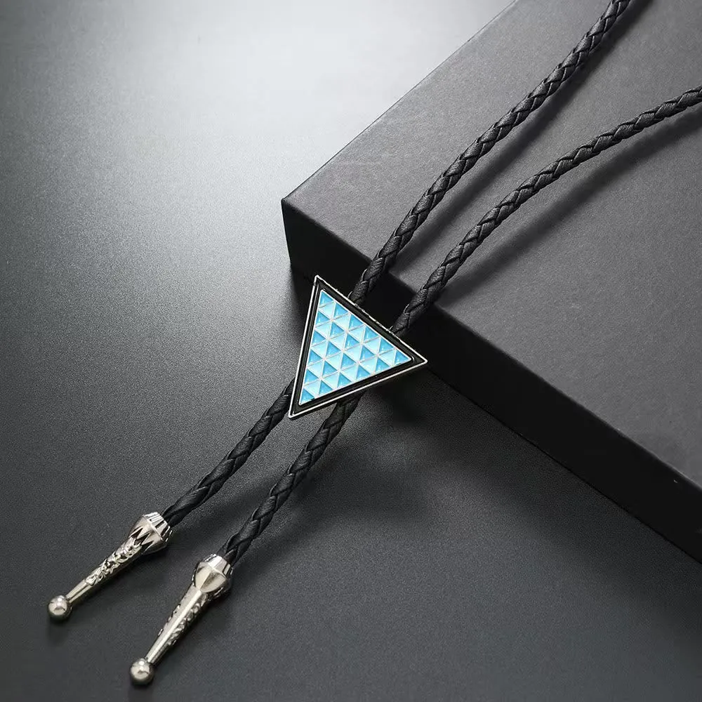 Geometric Triangle Pattern Metal Braided Leather Bolo Tie sold by FloralTrip product image thumbnail 2