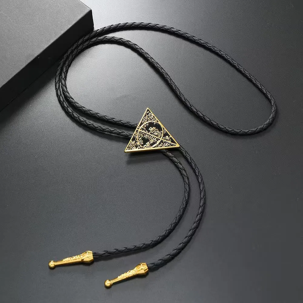 Geometric Triangle Pattern Metal Braided Leather Bolo Tie sold by FloralTrip product image thumbnail 3