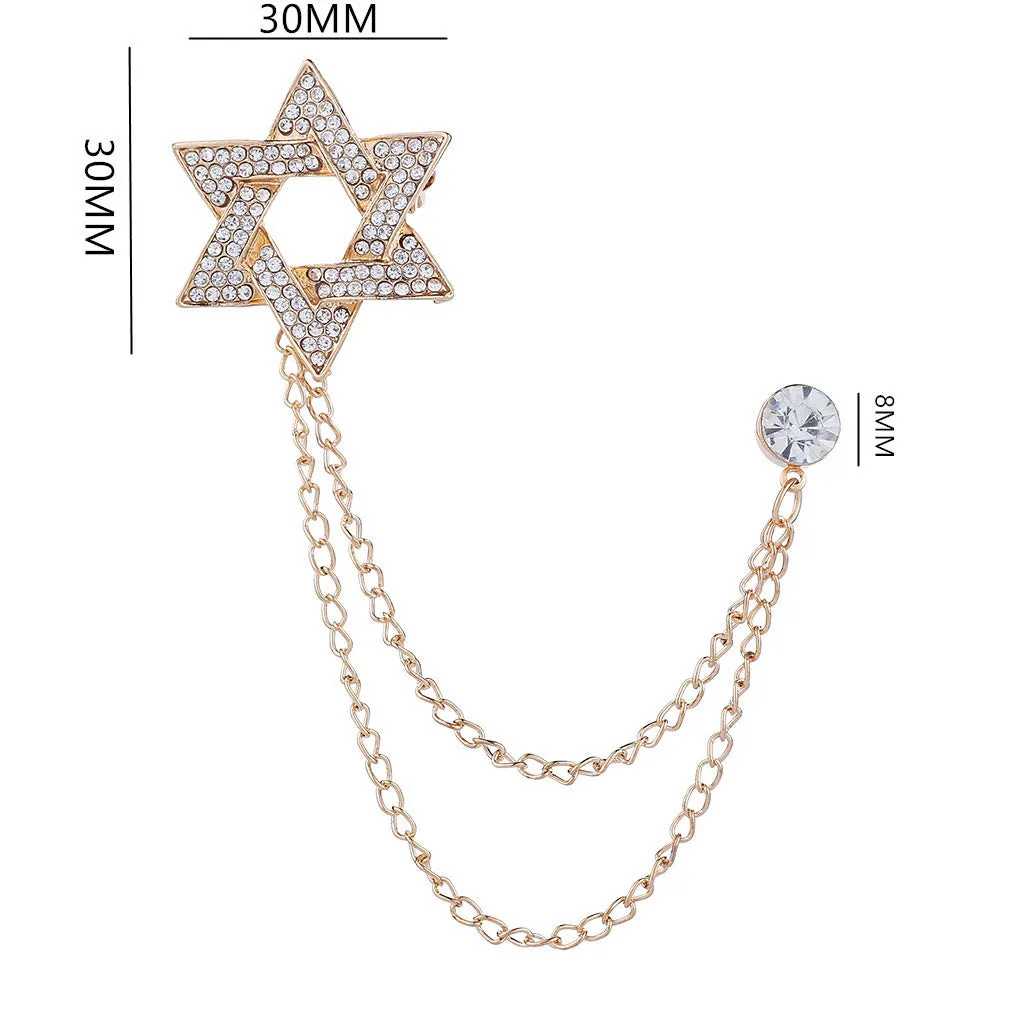 Men's Rhinestone Star of David Chain Brooch sold by FloralTrip product image thumbnail 4