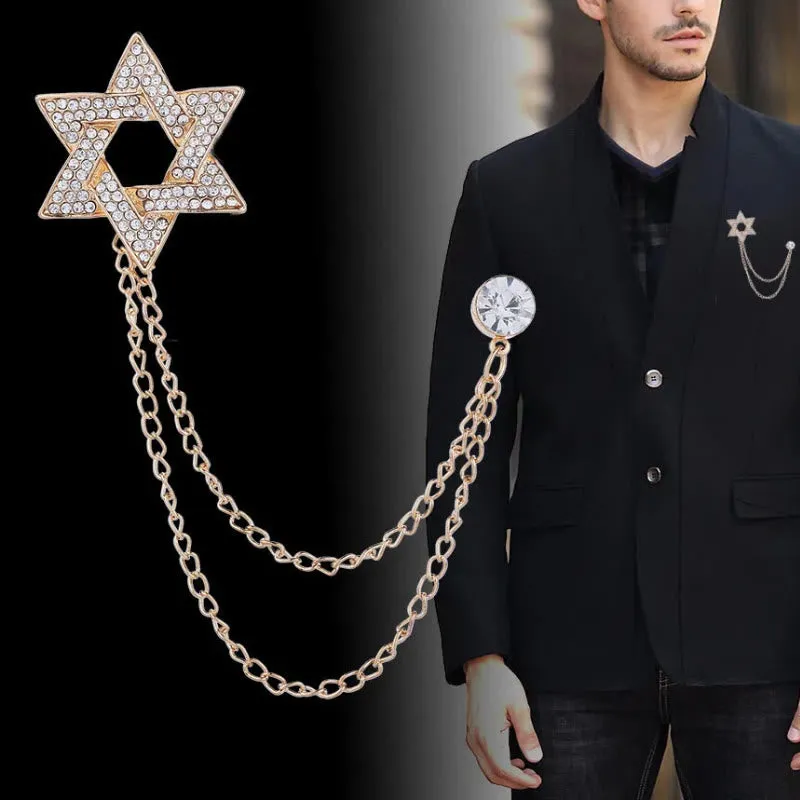 Men's Rhinestone Star of David Chain Brooch sold by FloralTrip