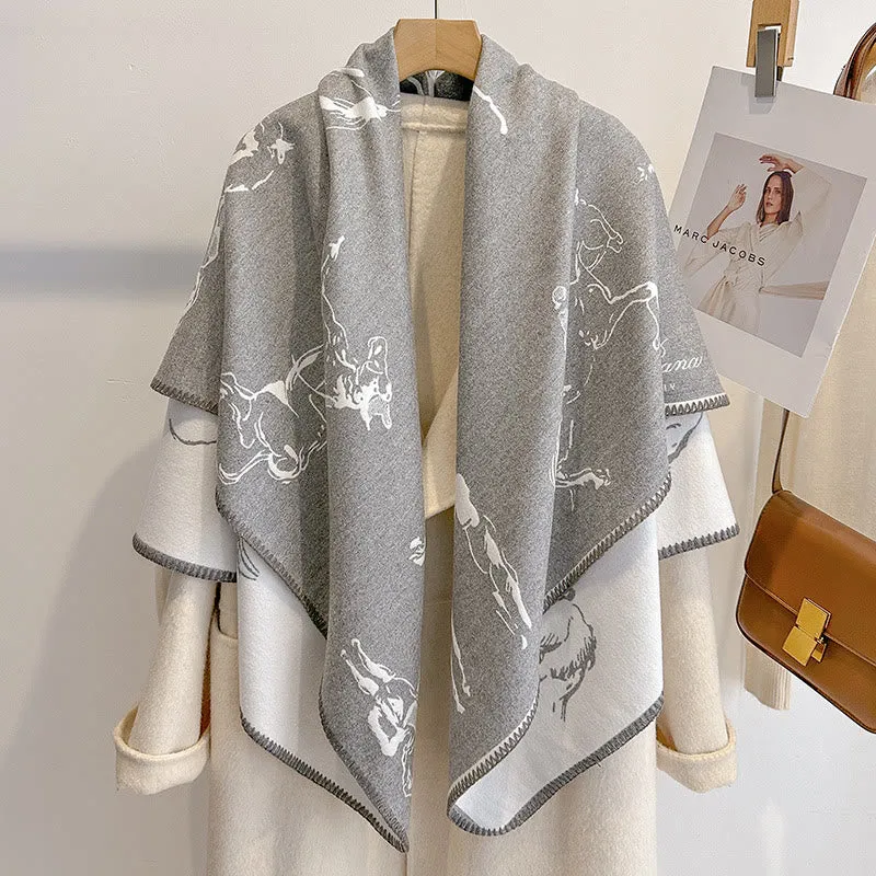 Women's Retro Horse Pattern Shawl Scarf sold by FloralTrip product image thumbnail 3