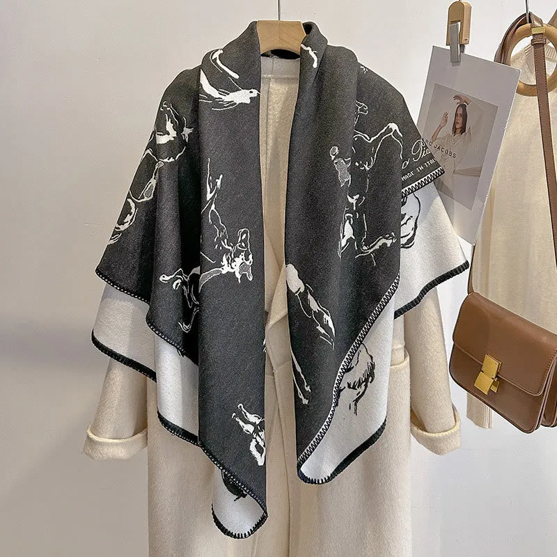 Women's Retro Horse Pattern Shawl Scarf sold by FloralTrip product image thumbnail 2