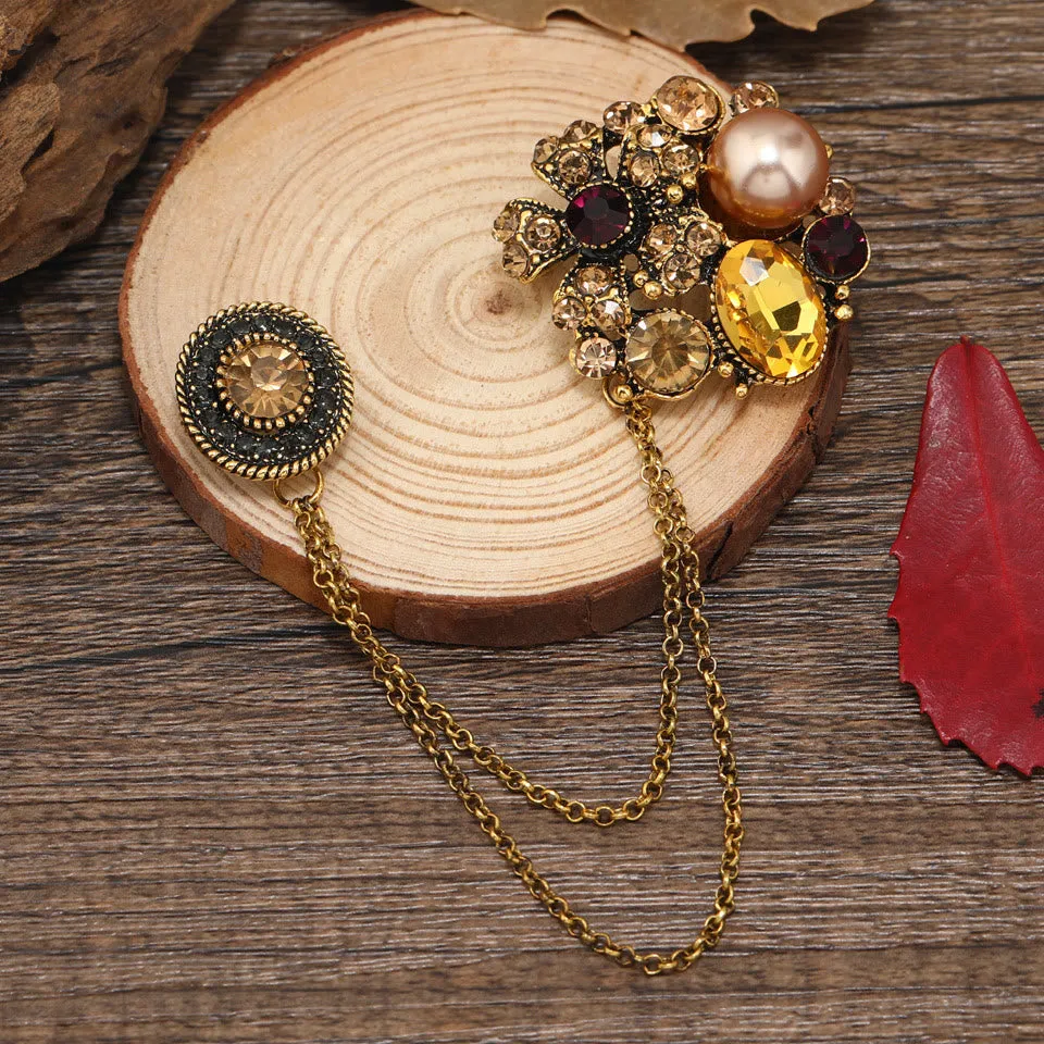 Vintage Multi-Gem Pearl Floral Chain Brooch sold by FloralTrip product image thumbnail 5