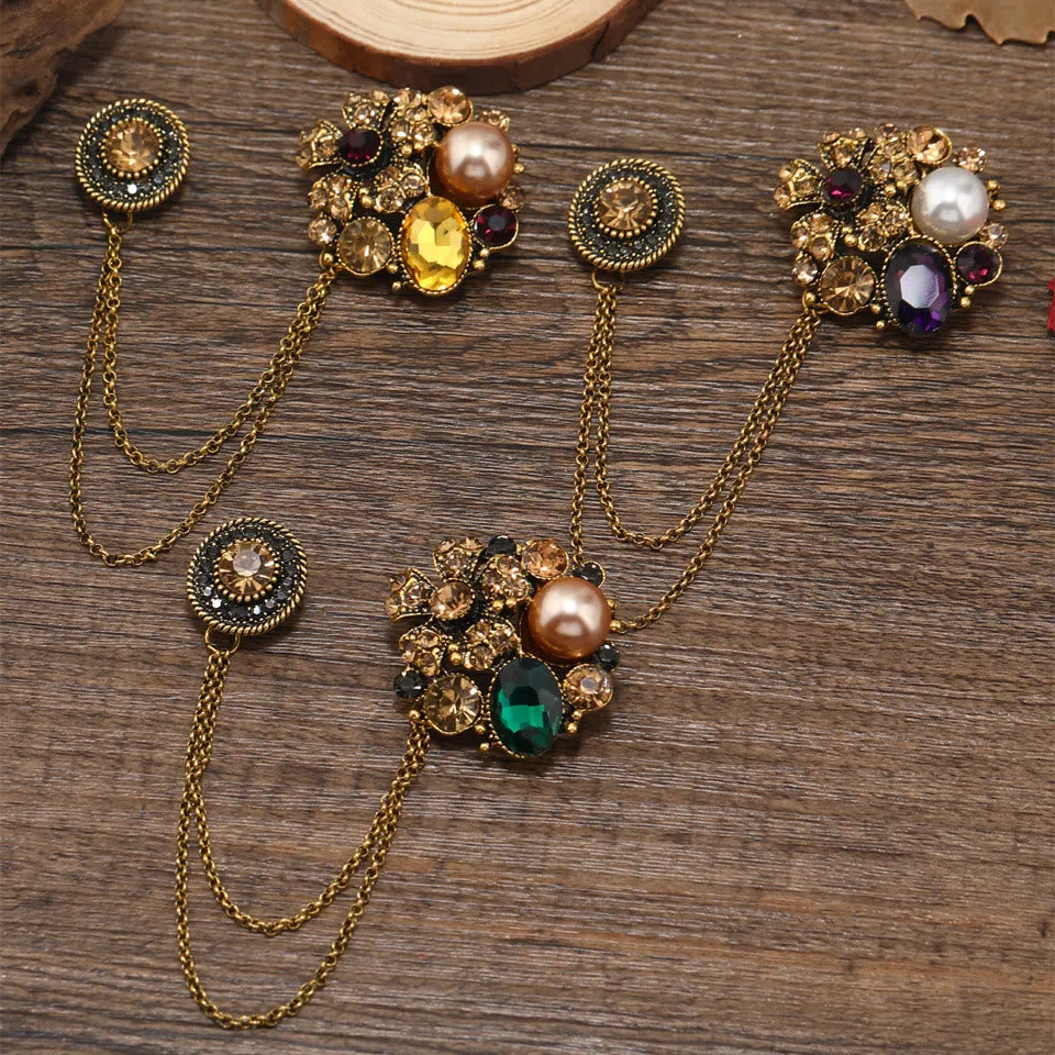 Vintage Multi-Gem Pearl Floral Chain Brooch sold by FloralTrip