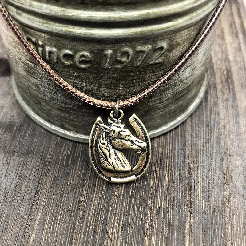 Vintage Horse Head Horseshoe Pattern Metal Pendant Necklace sold by FloralTrip product image thumbnail 4