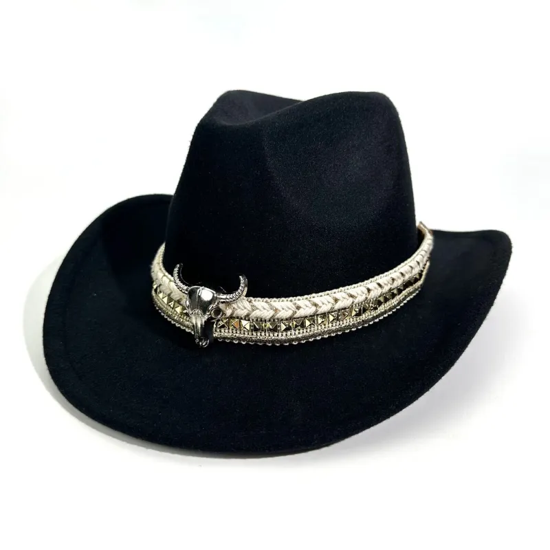 Men's Western Style Metal Bullhead Brim Belt Cowboy Hat sold by FloralTrip