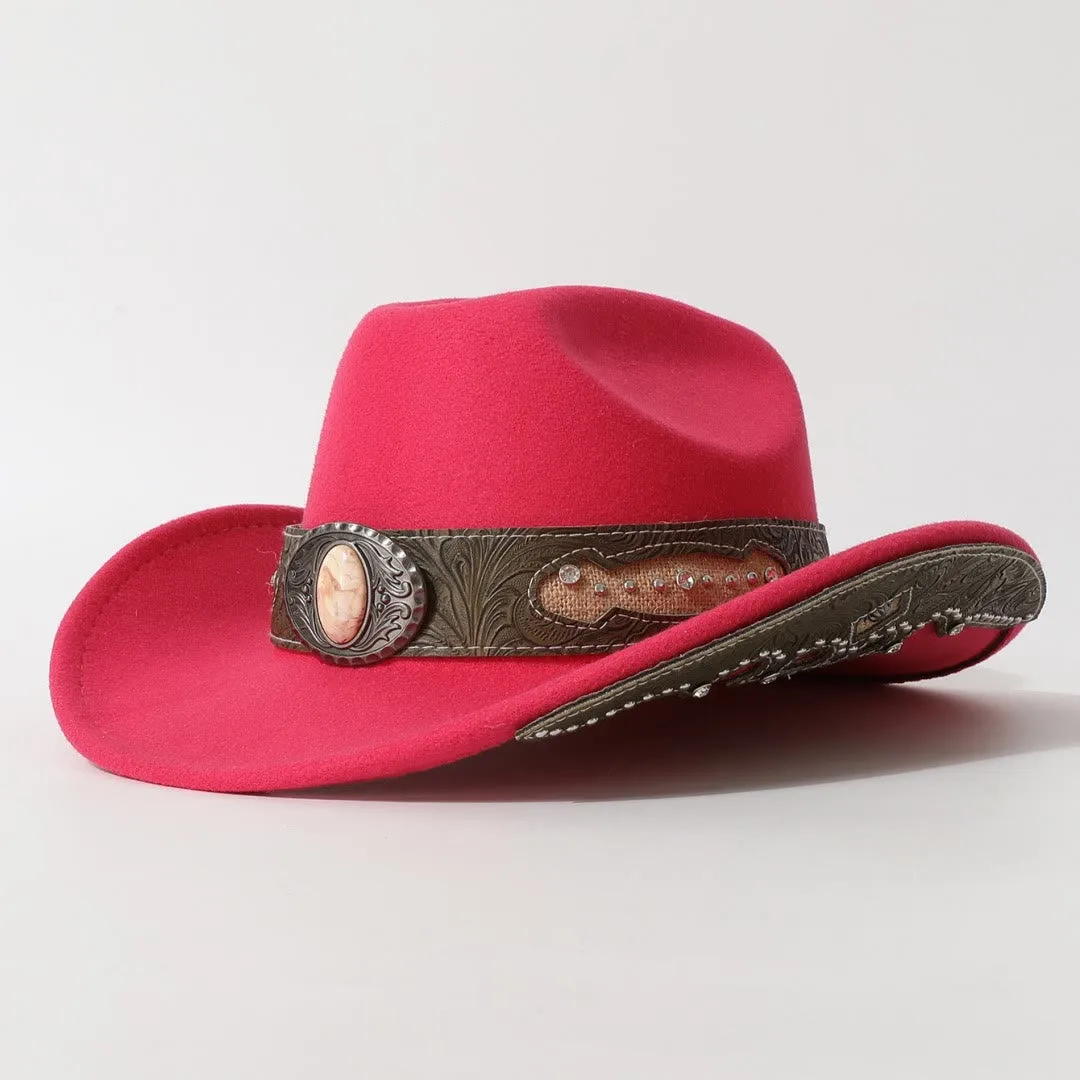 Men's Textured Stone Rivet Patterned Brim Belt Cowboy Hat sold by FloralTrip product image thumbnail 5