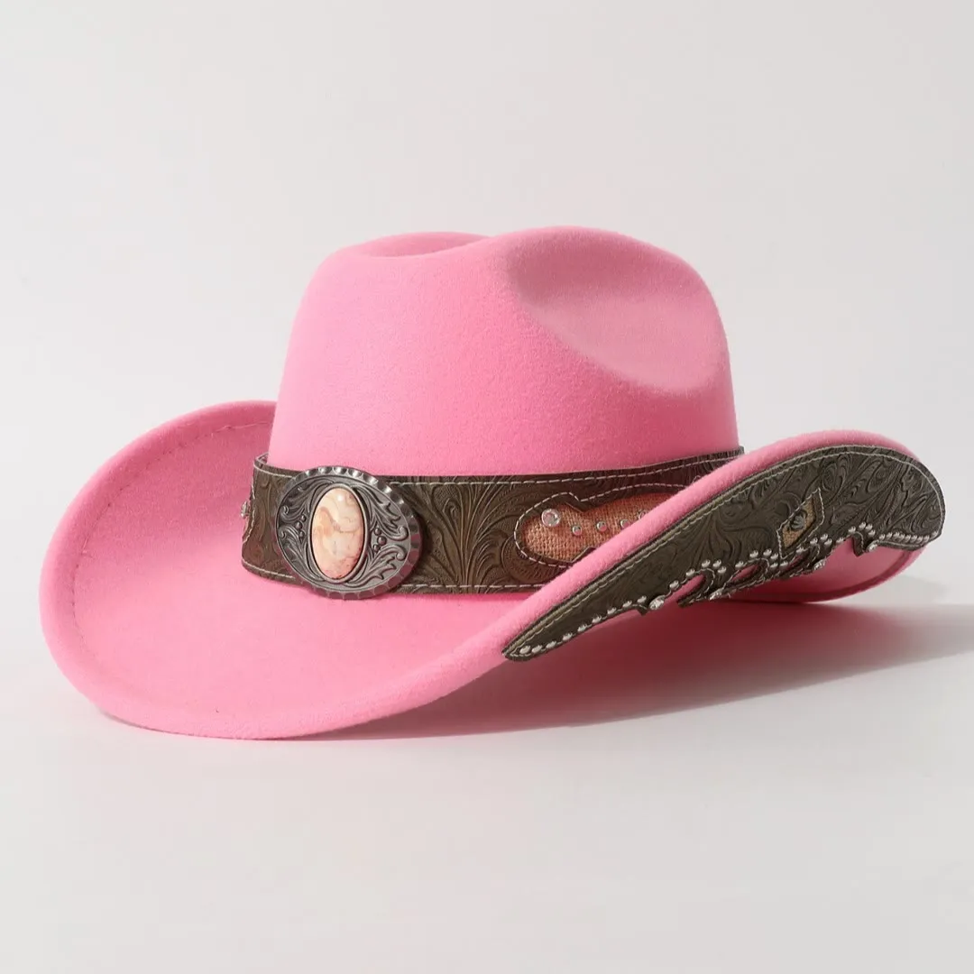 Men's Textured Stone Rivet Patterned Brim Belt Cowboy Hat sold by FloralTrip product image thumbnail 2