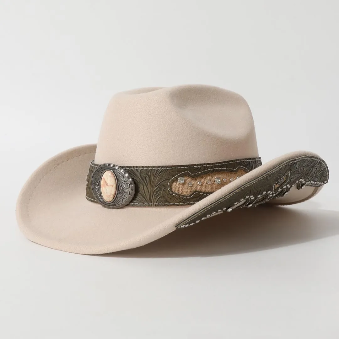 Men's Textured Stone Rivet Patterned Brim Belt Cowboy Hat sold by FloralTrip product image thumbnail 3
