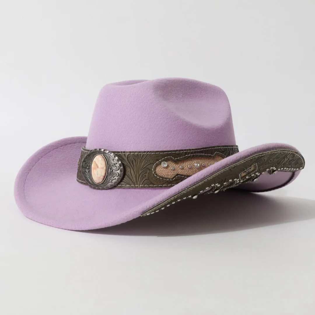 Men's Textured Stone Rivet Patterned Brim Belt Cowboy Hat sold by FloralTrip product image thumbnail 4