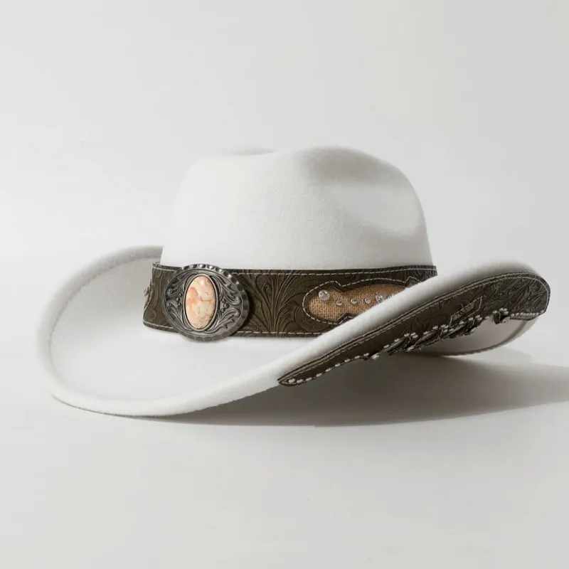 Men's Textured Stone Rivet Patterned Brim Belt Cowboy Hat sold by FloralTrip