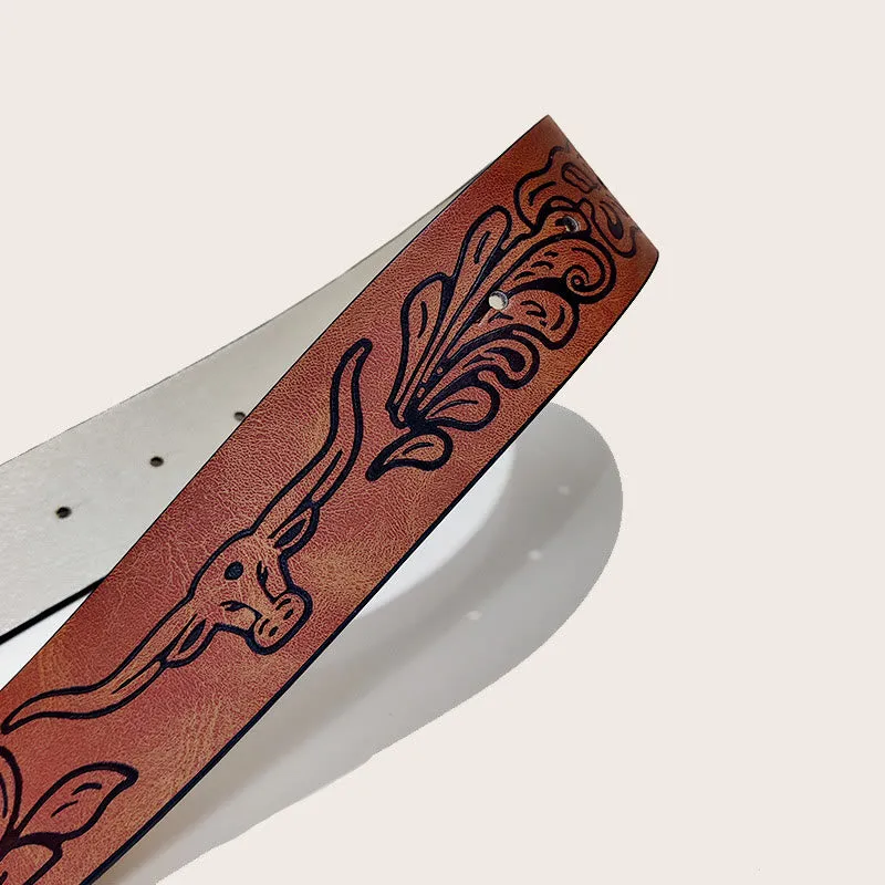 Men's Western Bull Skull Buckle Black Pattern Belt sold by FloralTrip product image thumbnail 3