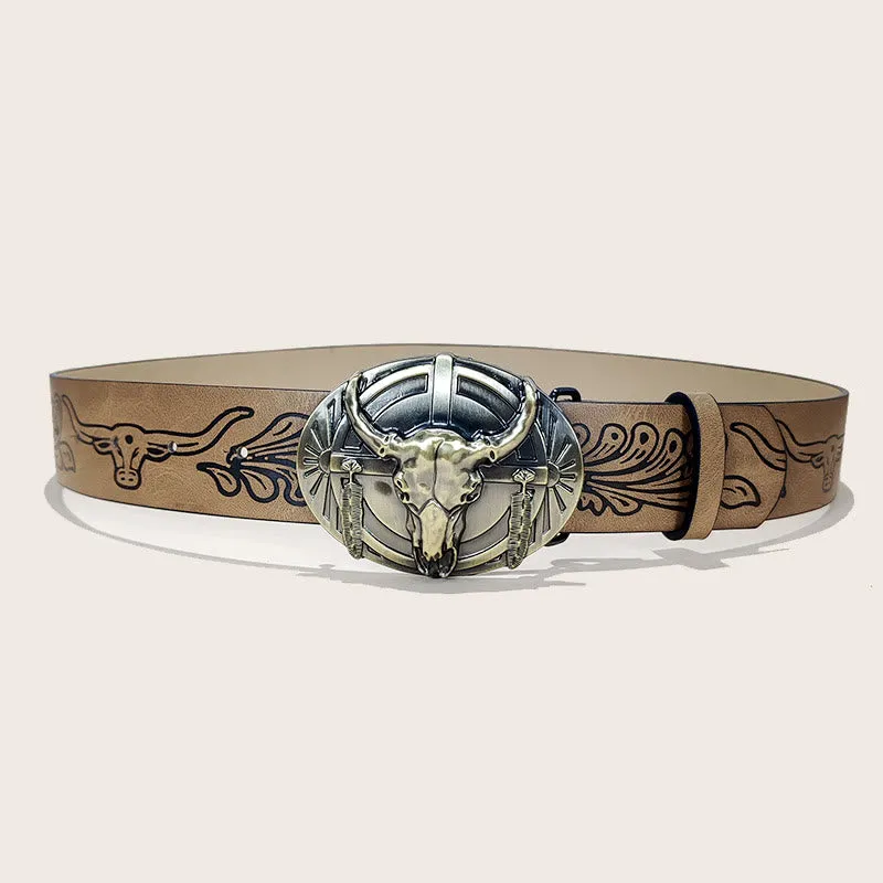 Men's Western Bull Skull Buckle Black Pattern Belt sold by FloralTrip product image thumbnail 5